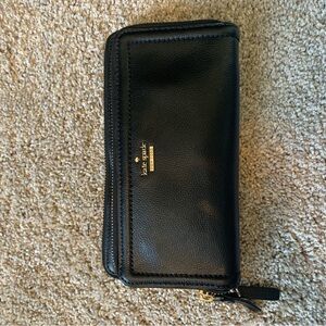 Kate Spade Anita Patterson Double Zip Black Leather Wallet